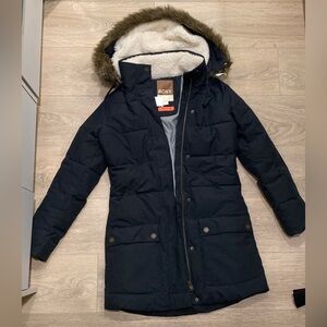 Roxy Black Puffer Jacket with Faux Fur Trim